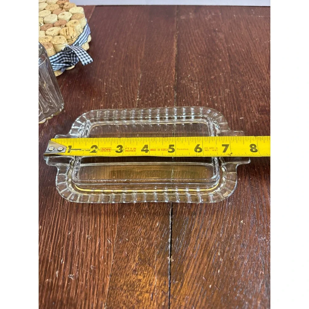 Vintage Clear Glass Ribbed Butter Dish with Lid Art Deco Scalloped Edge 2-Piece